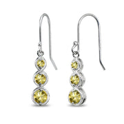 Sterling Silver Citrine Round Three Stone Journey Infinity Dangle Earrings