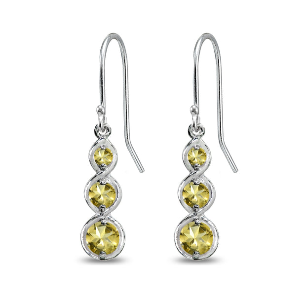 Sterling Silver Citrine Round Three Stone Journey Infinity Dangle Earrings