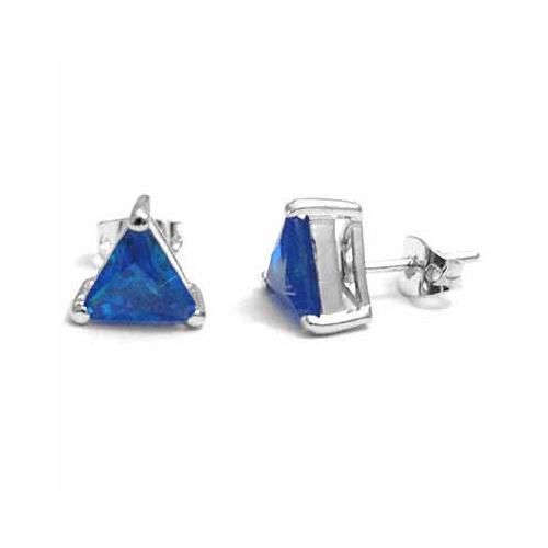 Large Blue Created Tanzanite CZ Triangle Studs Silver Earrings
