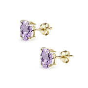 Yellow Gold Flashed Sterling Silver Amethyst 6x4mm Oval-Cut Solitaire Stud Earrings