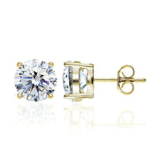 Yellow Gold Flashed Sterling Silver Round 8mm Solitaire Stud Earrings created with Swarovski Zirconia