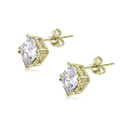 18K Gold over Sterling Silver 2.5ct CZ Diamond-Shape Stud Earrings