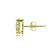 Yellow Gold Flashed Sterling Silver Cubic Zirconia Floral Stud Earrings
