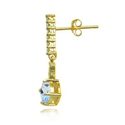 Yellow Gold Flashed Sterling Silver Blue & White Topaz Round Encrusted Bar Dangle Drop Earrings