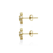 Yellow Gold Flashed Sterling Silver Polished Cubic Zirconia Round-Cut Snowflake 9mm Stud Earrings