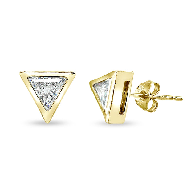 Yellow Gold Flashed Sterling Silver 6mm Triangle-Cut Bezel-Set Solitaire Stud Earrings Made with Swarovski Zirconia