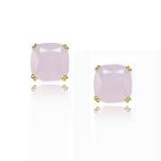 Yellow Gold Flashed Sterling Silver Pink Crystal 10mm Cushion-Cut Solitaire Small Stud Earrings