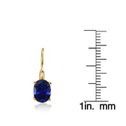 Yellow Gold Flashed Sterling Silver Created Blue Sapphire 8x6mm Oval Leverback Earrings