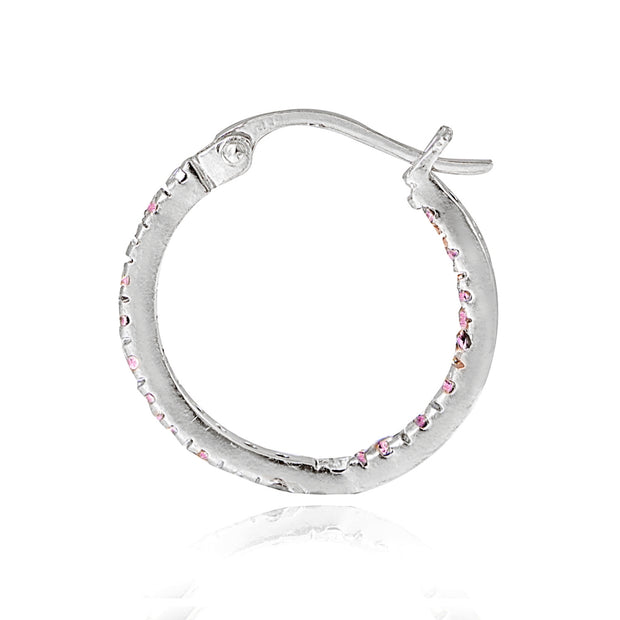 Sterling Silver Pink Cubic Zirconia Inside Out 17mm Round Hoop Earrings