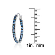 Sterling Silver Nano Created London Blue Topaz Stone Inside Out 20mm Oval Hoop Earrings