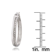 Sterling Silver Diamond Accent Stripe Oval Hoop Earrings