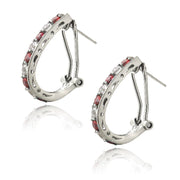 Sterling Silver 2.5ct Created Ruby & White Sapphire Oval Clutchless Earrings