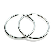 Sterling Silver 3mm High Polished Round Hoop Earrings, 40mm