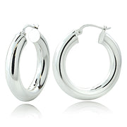 Sterling Silver 5mm High Polished Round Hoop Earrings, 30mm