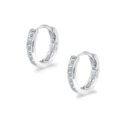 Sterling Silver Tiny Small 13mm Channel-set Cubic Zirconia Round Huggie Hoop Earrings