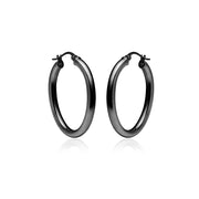 Black Flashed Sterling Silver 3x40mm High Polished Oval Hoop Earrings