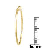Gold Tone over Sterling Silver 1.5mm High Polished Round Hoop Earrings, 35mm