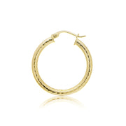 Gold Tone over Sterling Silver 2.5mm Diamond Cut Polished Round Hoop Earrings, 20mm