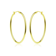 Gold Flashed Sterling Silver 2x40mm High Polished Oval Hoop Earrings