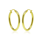 Gold Flashed Sterling Silver 3x35mm High Polished Oval Hoop Earrings