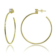 Yellow Gold Flashed Sterling Silver Polished Cubic Zirconia Round 50mm Open Hoop Earrings