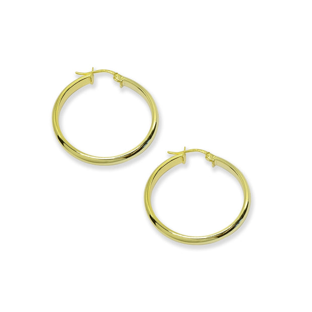 Yellow Gold Flashed Sterling Silver Polished 3x30mm Half Round Click-Top Medium Hoop Earrings