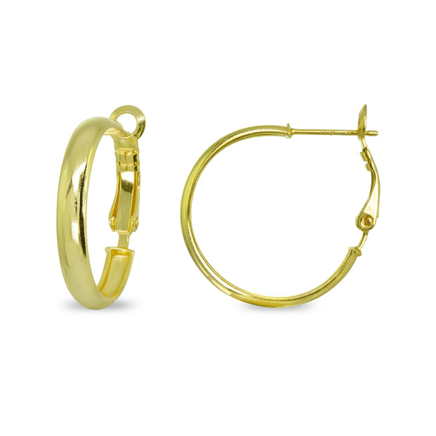 Yellow Gold Flashed Sterling Silver Polished 4x30mm Round Clutchless Small Hoop Earrings