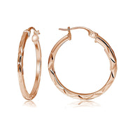 Rose Gold Tone Over Sterling Silver Square-tube Diamond-Cut Round Hoop Earrings, 15mm