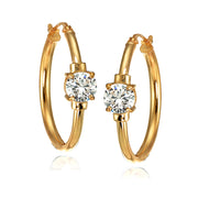 Rose Gold Flashed Sterling Silver Cubic Zirconia Solitaire 25mm Hoop Earrings