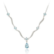 Sterling Silver Genuine Blue Topaz & Diamond Accent Wave Necklace 16"/18"