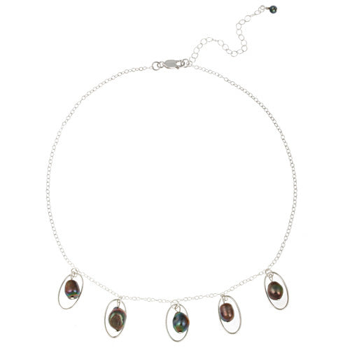 Sterling Silver Freshwater Cultured Peacock Pearl Dangle Necklace