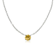 Sterling Silver Small Dainty Round Citrine Choker Necklace