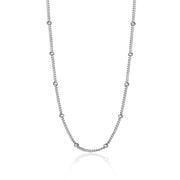 Sterling Silver 2mm Bead Station Cable Chain Necklace, 24 Inches