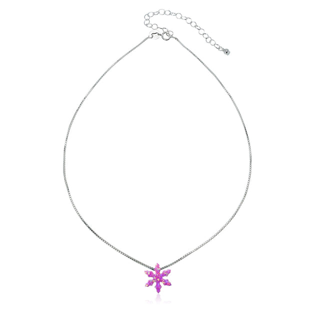 Sterling Silver Created Pink Opal Snowflake Dainty Choker Necklace
