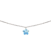 Sterling Silver Light Blue Flower Choker Necklace Made with Swarovski Crystals