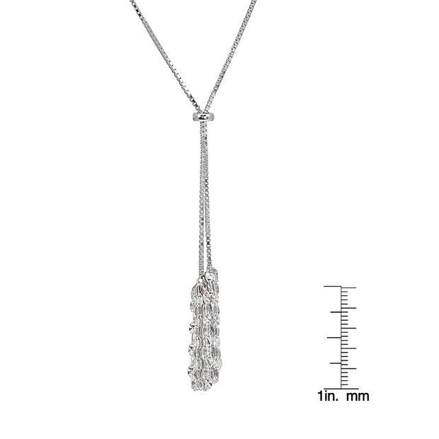 Sterling Silver Flat Fashion-Link Chain Tassels Drop Y-Necklace