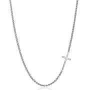 Sterling Silver Polished Cross Sideways Chain Necklace, 16" + Extender