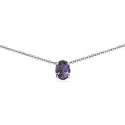 Sterling Silver Created Alexandrite 7x5mm Oval-cut Dainty Choker Necklace