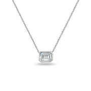 Sterling Silver 8x6mm Octagon-Cut Bezel-Set Solitaire Choker Necklace Made with Swarovski Zirconia