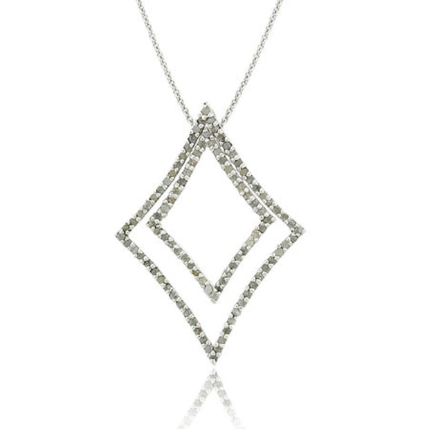 .925 Sterling Silver 1 CTW Genuine Diamond Double 2 Geometric 2 in 1 Pendant Necklace