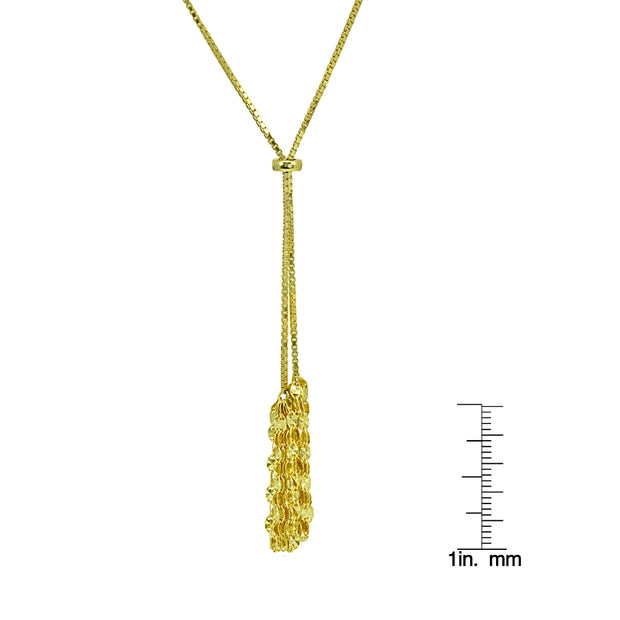 Yellow Gold Flashed Sterling Silver Flat Fashion-Link Chain Tassels Drop Y-Necklace