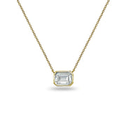 Yellow Gold Flashed Sterling Silver 8x6mm Octagon-Cut Bezel-Set Solitaire Choker Necklace Made with Swarovski Zirconia