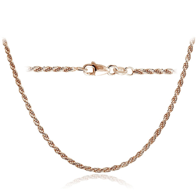 Rose Gold Tone over Sterling Silver Italian 2mm Rope Chain Necklace for  Pendants 24 Inches