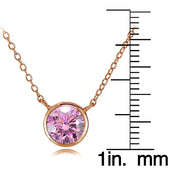Rose Gold Tone over Sterling Silver Bezel-Set Pink Cubic Zirconia Round Solitaire Necklace