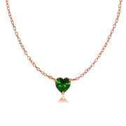 Rose Gold Flashed Sterling Silver Small Dainty Simulated Emerald Heart Choker Necklace