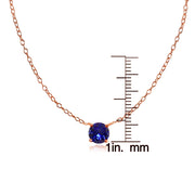 Rose Gold Flashed Sterling Silver Small Dainty Round Created Blue Sapphire Choker Necklace