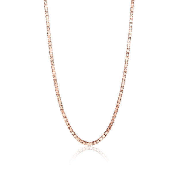 Rose Gold Flashed Sterling Silver 1.3mm Box Chain Dainty Necklace, 30 Inches