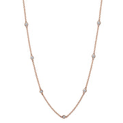 Rose Gold Flashed Sterling Silver CZ Station Dainty Chain Necklace, 18 Inches