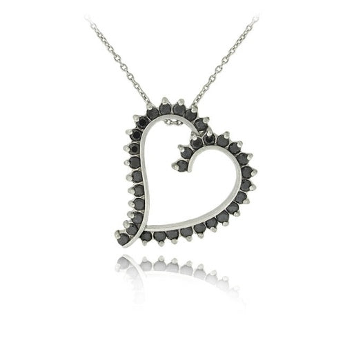 Sterling Silver 1ct. Black Diamond Floating heart Pendant