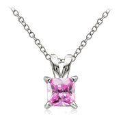 Sterling Silver 2ct Light Pink Cubic Zirconia 7mm Square Solitaire Necklace